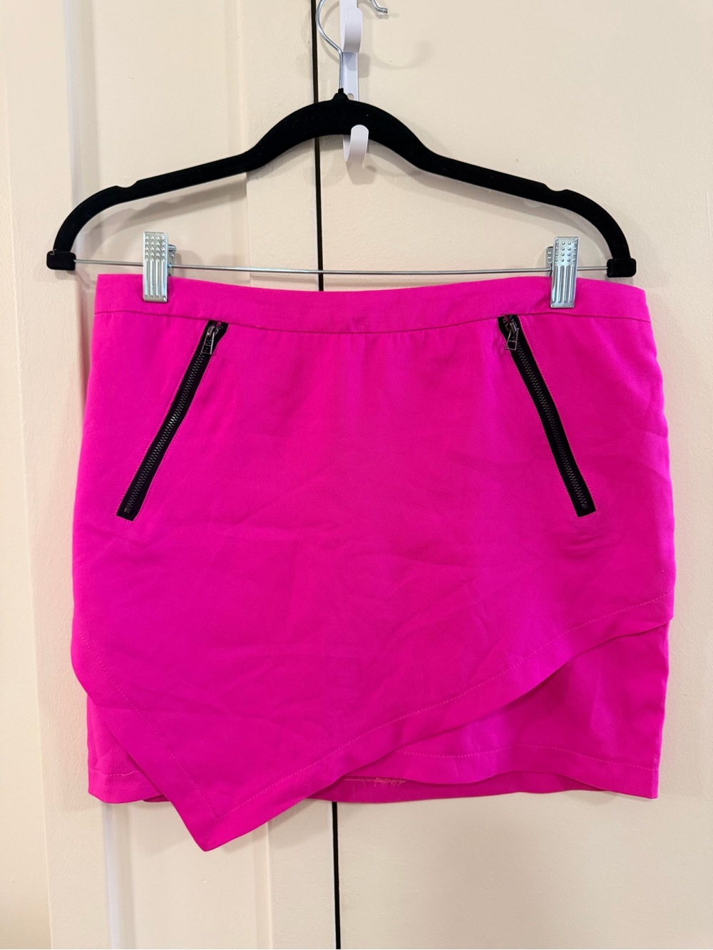 Buttons Hot Pink Asymmetrical Mini Skirt